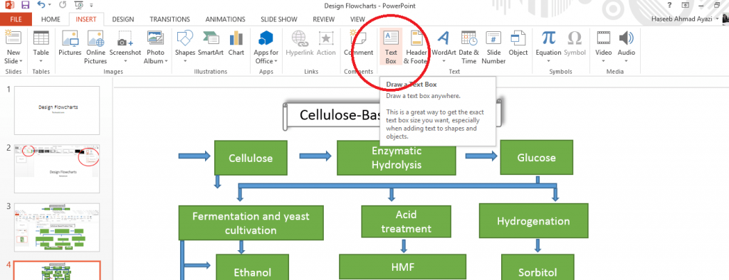 Write content in the shapes of flowchart designed in PowerPoint