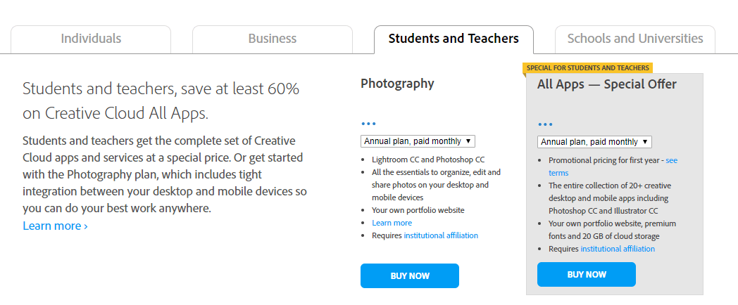 Adobe Creative Cloud Student Accounnt