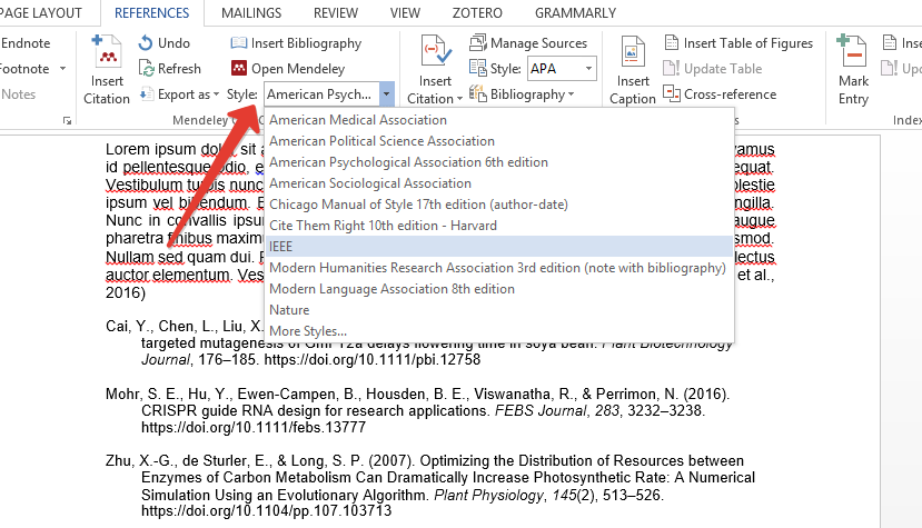 Change Citation Style in Mendeley