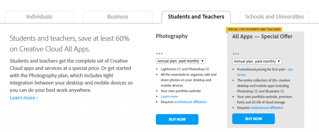 adobe creative cloud student price