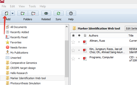 Add new files in the Mendeley Desktop - Screenshot