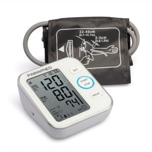 PARAMED Blood Pressure Monitor Accurate Automatic Upper Arm Bp Machine & Pulse Rate Monitoring Meter with Cuff 22-40cm, 120 Sets Memory, LCD & Talking - Device Bag & 4AAA Included - Fda Approved