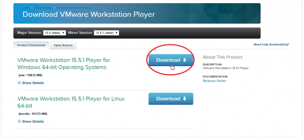 VMware Workstation Player Download Page