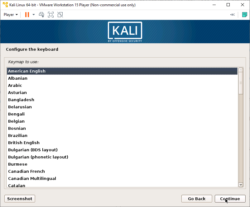 Kali Linux Installer - Configure Keyboard