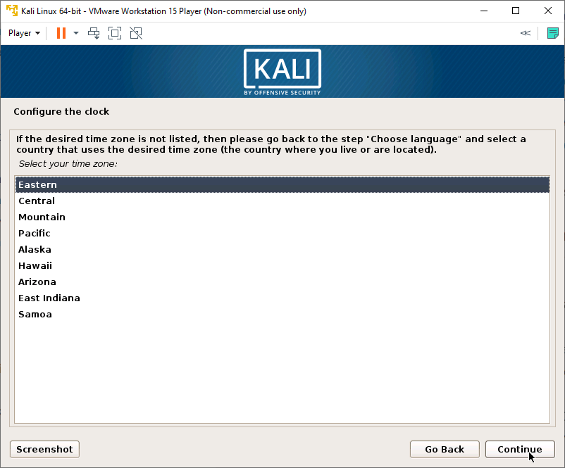 Kali Linux Installer - Configure Clock