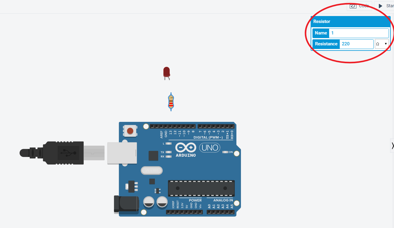 Component setting in Tinkercad for Arduino simulator tutorial